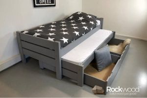 Rockwood Kinderbed Combi Grey inclusief montage met twee lattenbodems en matras bovenbed Saturnus
