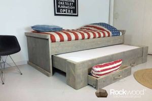 Rockwood Kinderbed Steigerhout Marijn inclusief montage met 2 lattenbodems en matras onderbed Parmanaturel onbehandeld