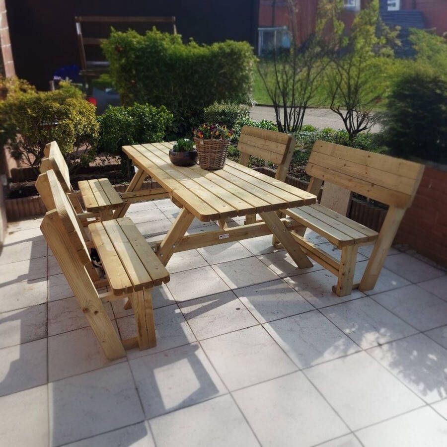 Rockwood Picknicktafel Massief Grenen Easy Sit 2.40m Montage op locatie. Extra gemak en vakkundige service met 2 rugleuningen