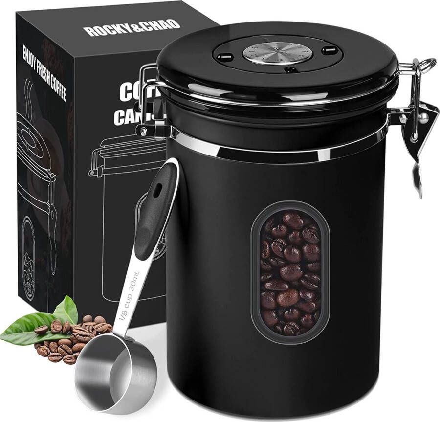 ROCKY&CHAO koffiebus luchtdicht roestvrij staal 1 8 l koffiepanelcontainer opbergdoos voor thee noten cacao langer en vers