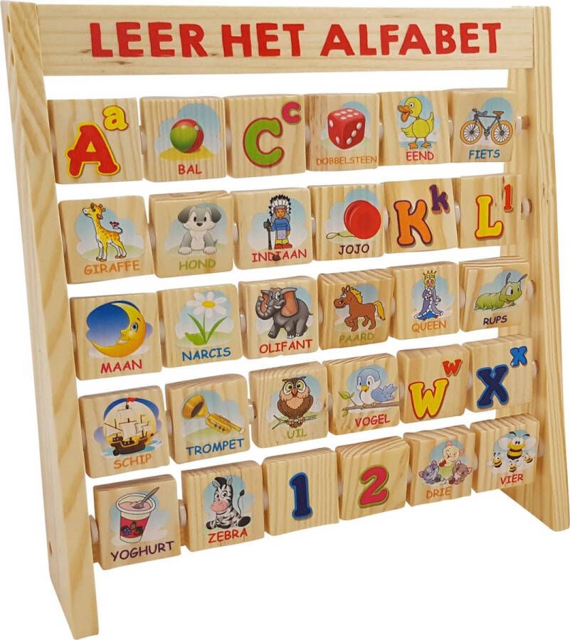 Roel Speelgoed Houten alfabet rek dubbelzijdige blokjes educatief speelgoed