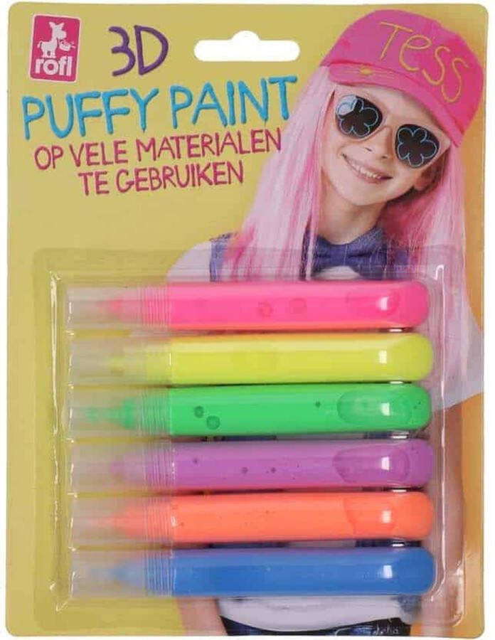 Rofl Puffy paint pennen 6 stuks pennen 3D puffy pennen op vele materialen te gebruiken 6 stuks roze geel groen paars oranje blauw