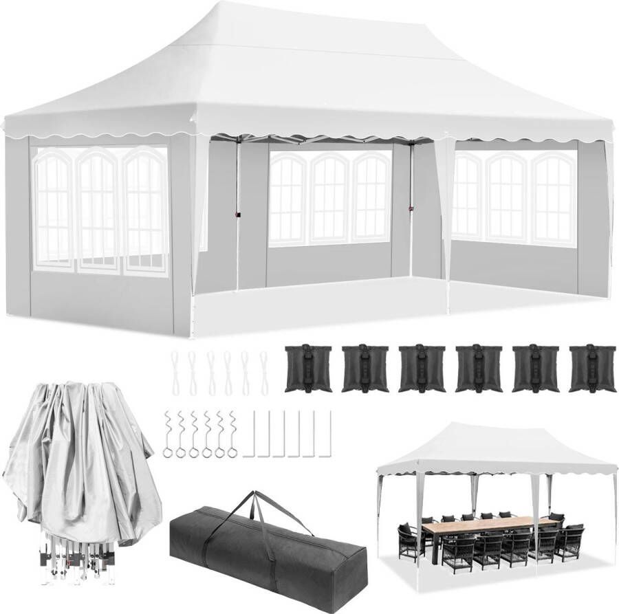 Roggi Partytent Tent – Partytent Opvouwbaar – Hoogte Verstelbaar Tuin Tent – Feesttent Paviljoen Gazebo – Pergola – 300 x 600 x 266 cm