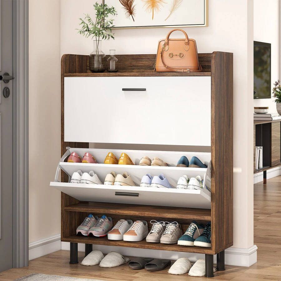 Roggi Schoenenkast – Schoenenrek – Schoenen Opbergsysteem met Flipdeuren – Opbergrek – Schoenen Rek 90 x 24 x 109 cm