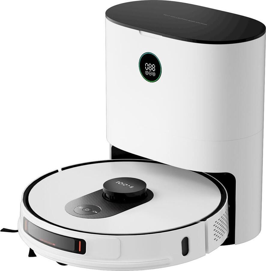 Roidmi Eve Max Robotstofzuiger Met Dweilfunctie 5000Pa Automatisch legen 75 dagen afval vrij Automatisch opladen 3 Liter zak Laadstation Leegstation Laser Navigatie Speciaal voor Huisdieren 4 Gratis afvalzakken Wit LDS