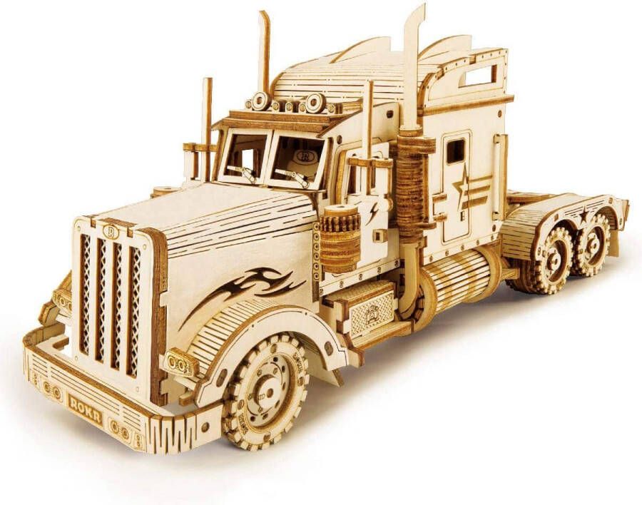 ROKR 3D puzzel Express houten puzzel modelbouw vrachtwagen houten bouwpakket kerstverjaardagscadeau voor jongeren en volwassenen (Heavy Truk)