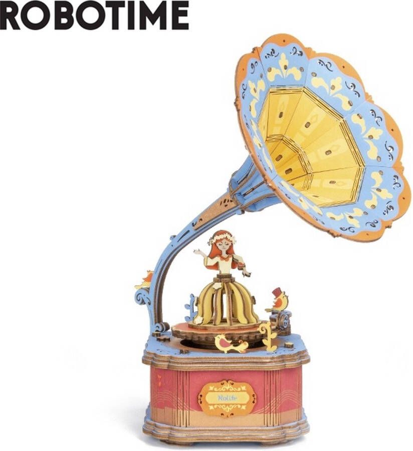 ROKR Robotime Muziekdoos DIY 3D Vintage Gramophone -Houten Modelbouw
