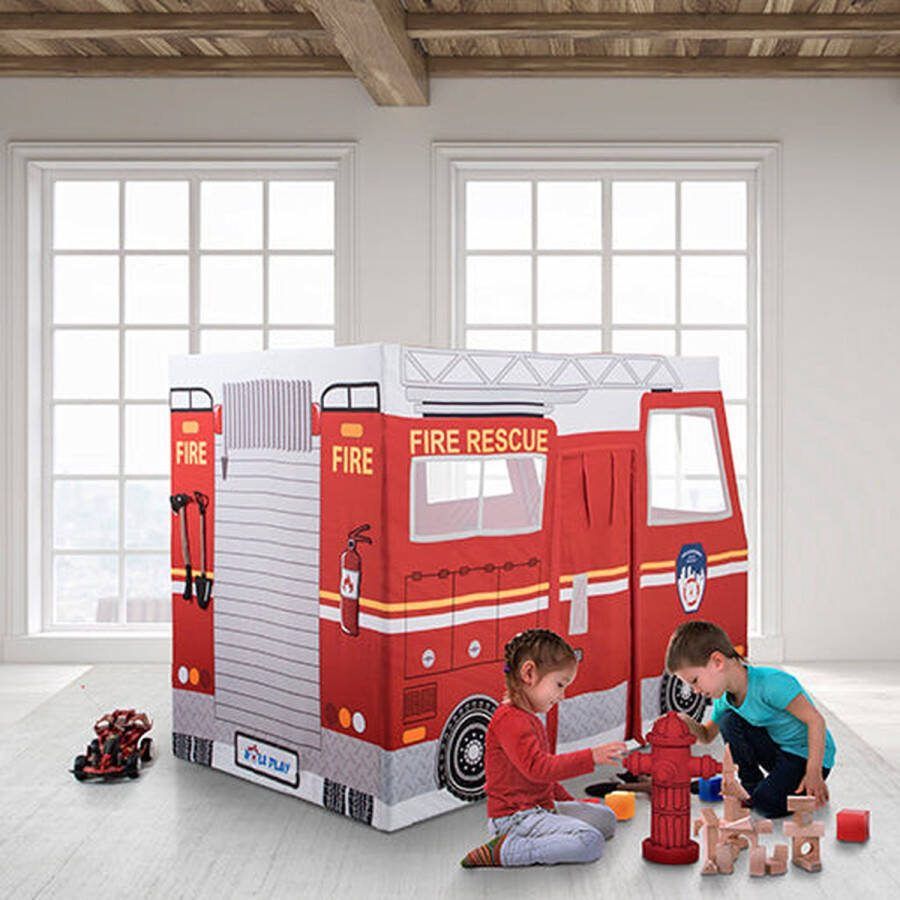 Role Play Brandweerauto Speeltent voor kinderen 147 x 86 x 107 cm Premium Handgemaakt puur Katoen Speelhuis voor binnen en buiten Kindertent voor jongens en meisjes