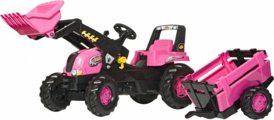 Rolly Toys Rolly Kid Junior met voorlader + aanhanger roze