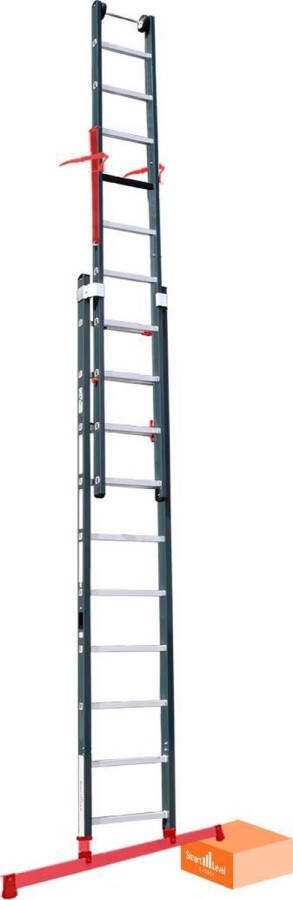 Smart Level Ladder Premium Schuifladder met Levelingssysteem en Top Safe Systeem| 2 delig 2x14 treden Gecoat |Leveling System Aluminium Anti slip EN 131-1 + 2 NEN 2484 TÜV en GS gecertificeerd