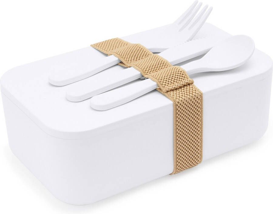 Roly Lunchbox van PLA met siliconen verstelbare band inclusief mes lepel en vork model Yobo 1 liter inhoud