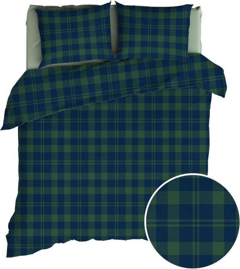 Romanette Flanellen Dekbedovertrek Lumberjack Blauw Groen-Lits-jumeaux (240 x 200 220 cm)