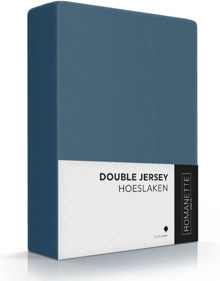 Romanette Hoeslaken Blauw Doublejersey TE734649 B 140 x L 200 cm B 140 x L 220 cm B 150 x L 200 cm B 150 x L 220 cm B 160 x L 200 cm B 160 x L 220 cm Tweepersoons