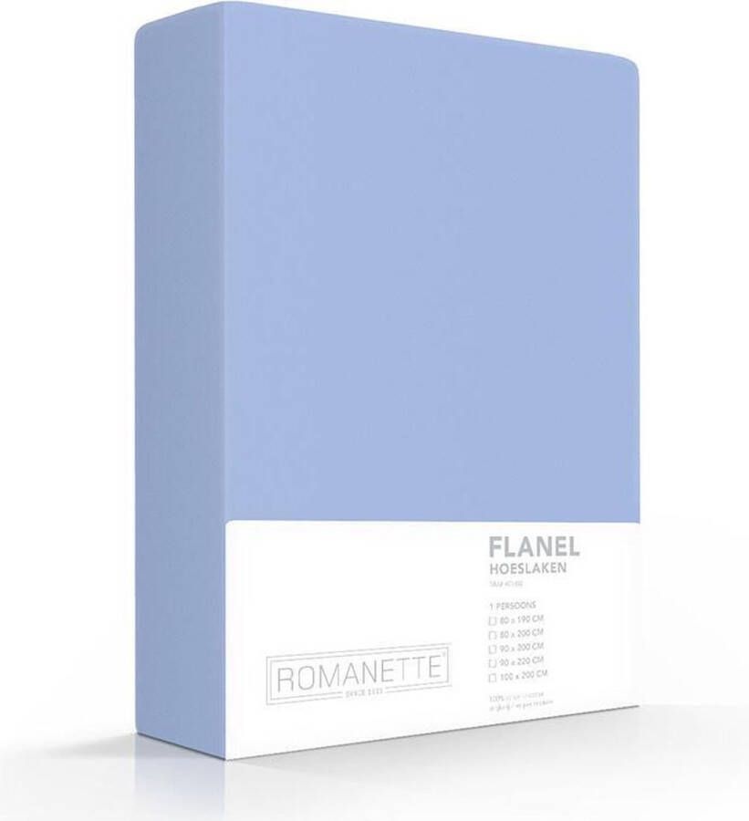 Romanette Flanel Hoeslaken Eenpersoons 90x220 cm Blauw