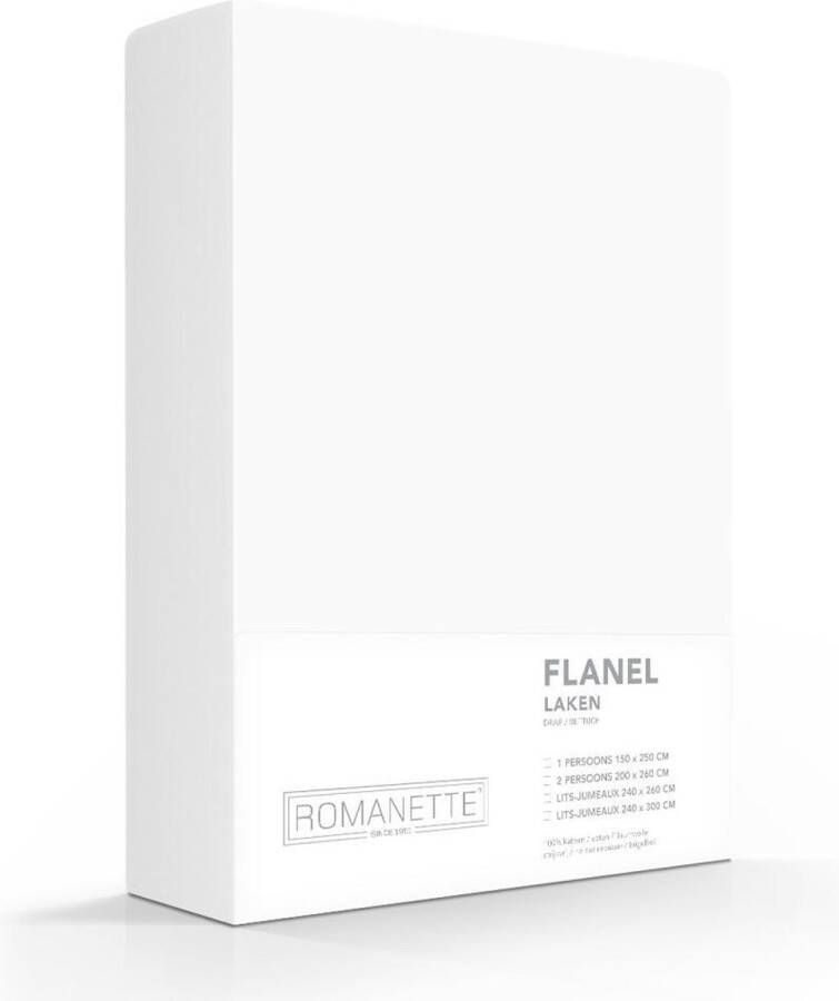 Romanette flanellen laken 100% geruwde flanel-katoen 1-persoons (150x250 cm) Wit
