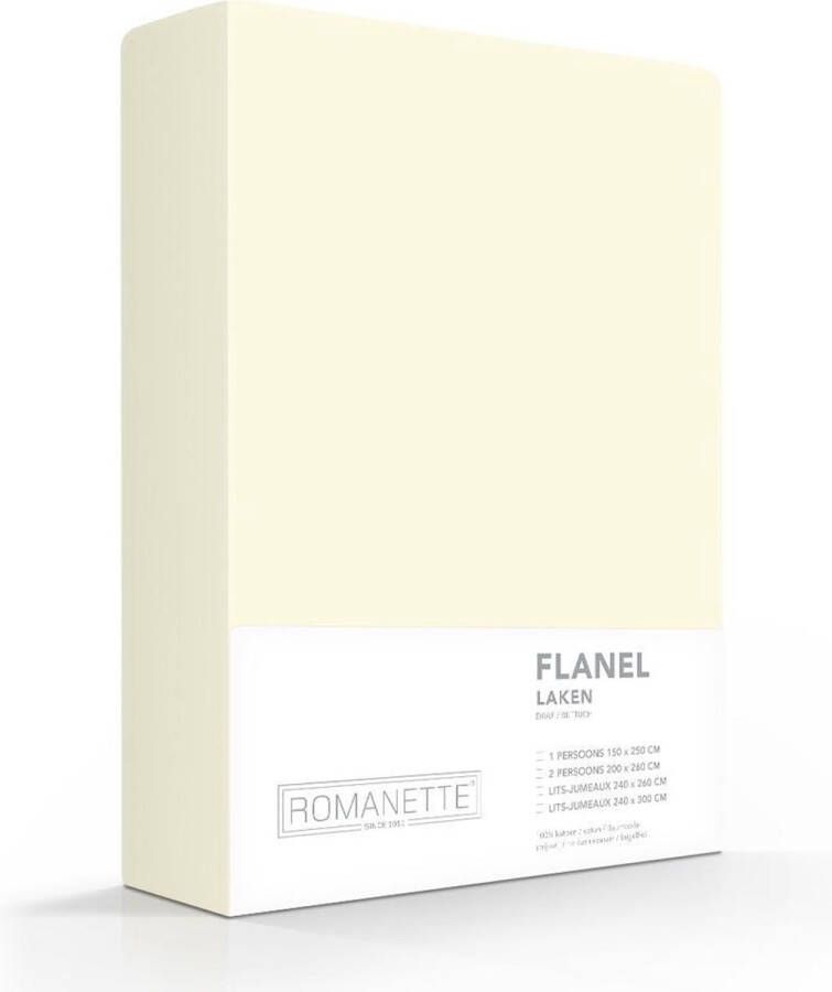 Romanette flanellen laken 100% geruwde flanel-katoen Lits-jumeaux (240x260 cm) Ivoor