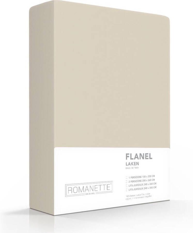 Romanette flanellen laken 100% geruwde flanel-katoen Lits-jumeaux (240x260 cm) Zand
