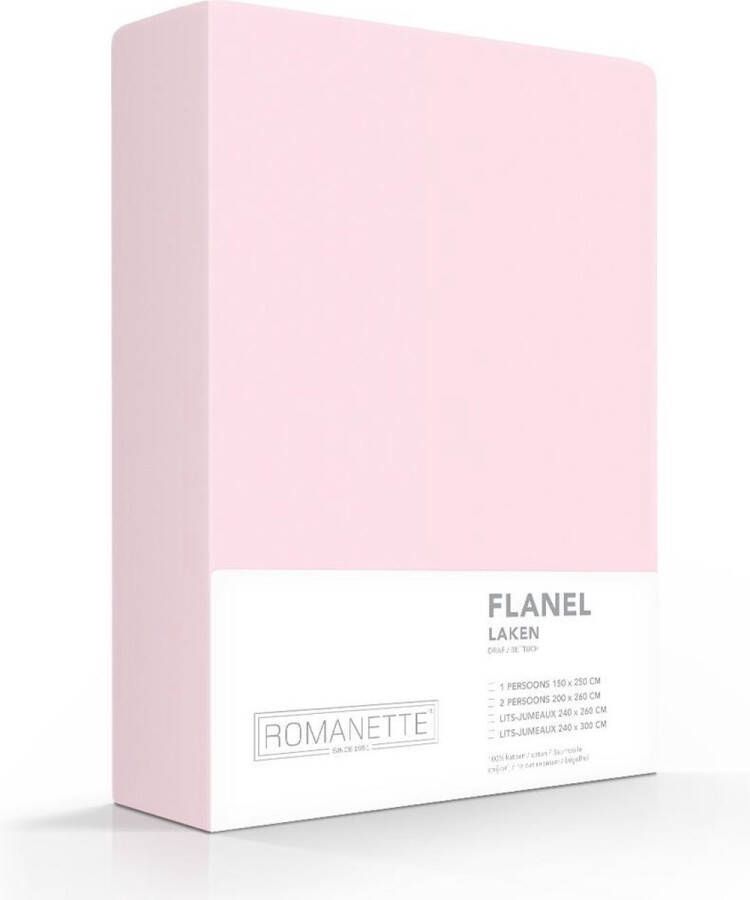 Romanette flanellen laken 100% geruwde flanel-katoen 2-persoons (200x260 cm) Roze