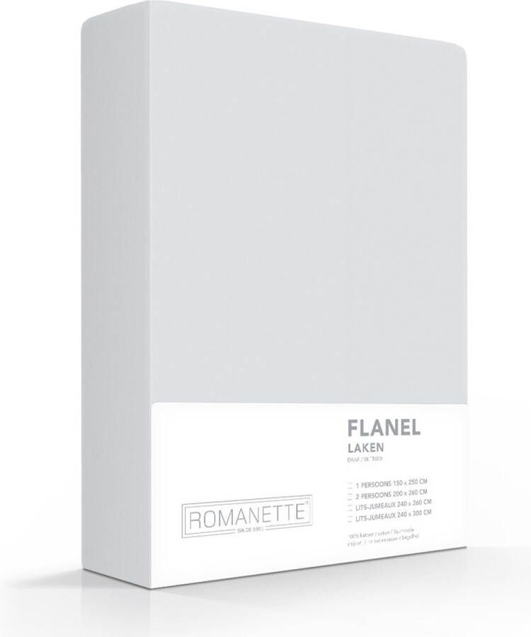 Romanette flanel laken 100% geruwde flanel-katoen 2-persoons (200x260 cm) Grijs