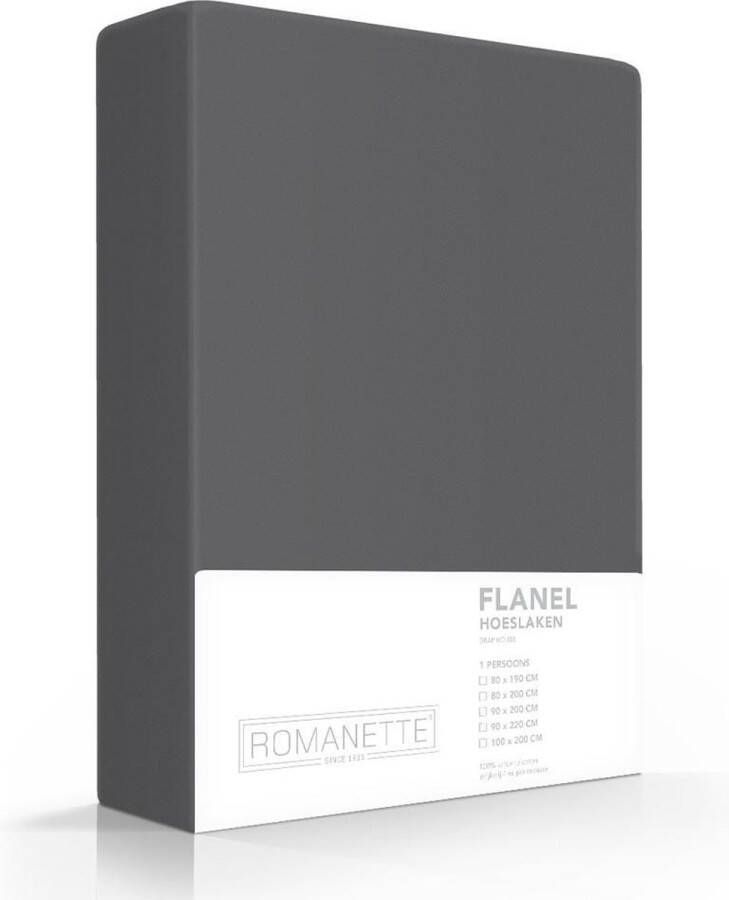 Romanette Verwarmend Geruwd Katoen Flanel Hoeslaken Lits-jumeaux Extra Lang (180x220 cm) Antraciet