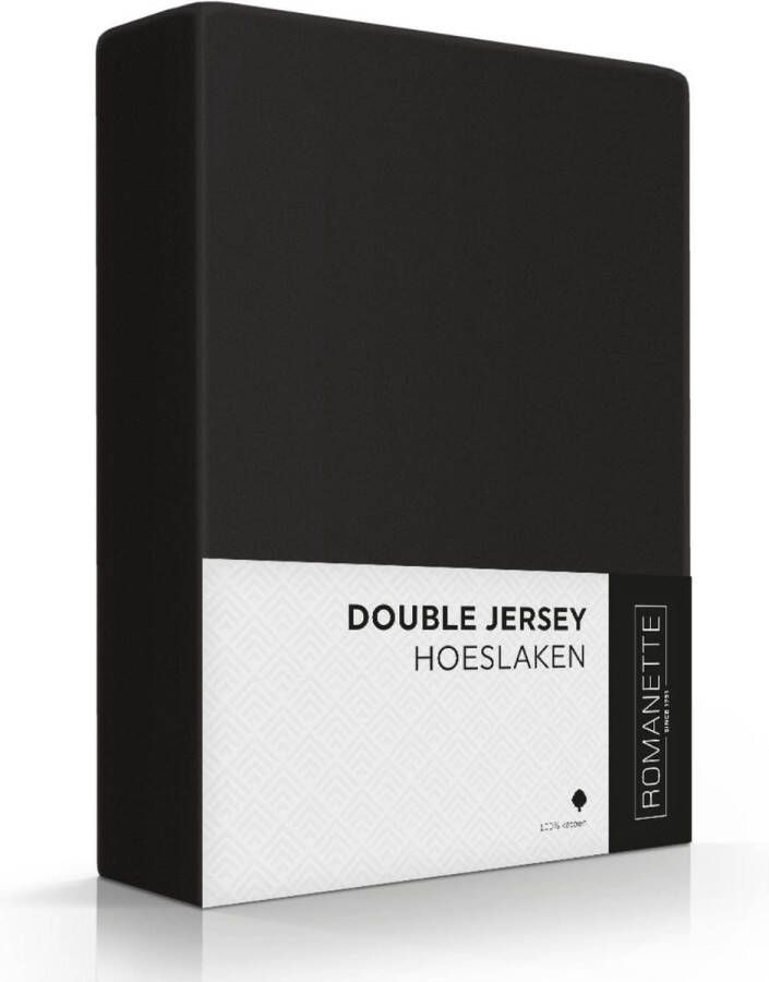 Romanette Hoeslaken Double Jersey Zwart-140 160 x 200 210 220 cm