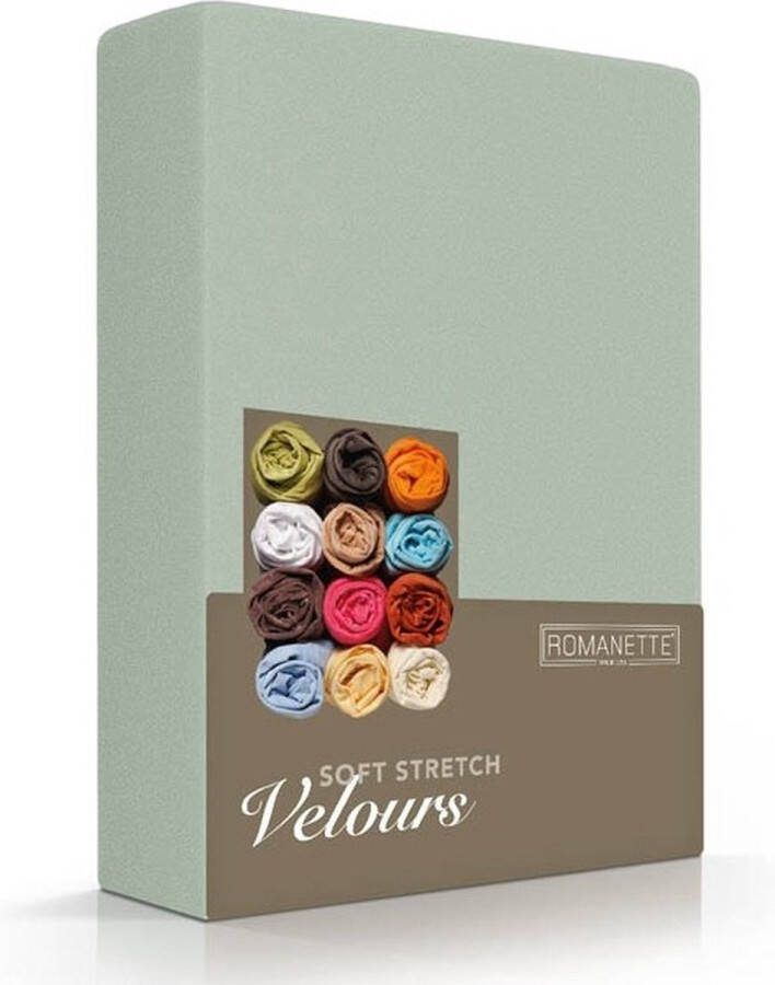 Romanette Hoeslaken Velours Saliegroen-80 90 100 x 200 210 220 cm