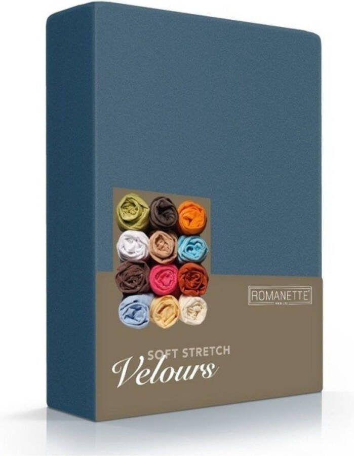 Romanette Hoeslaken Velours Teal-160 180 200 x 200 210 220 cm