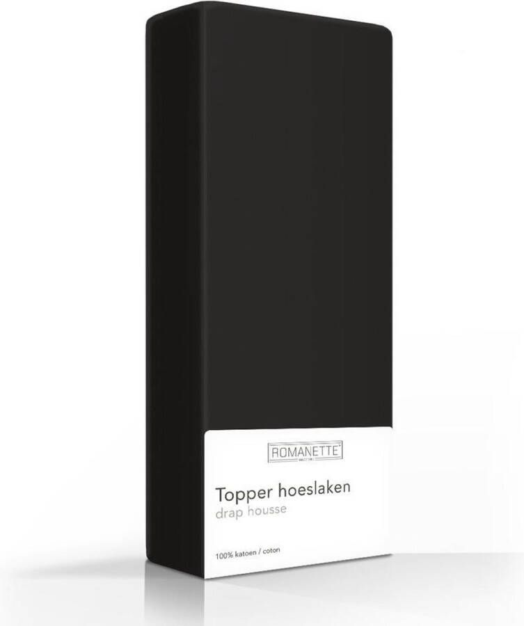 Romanette Topper Hoeslaken Katoen Zwart-180 x 200 cm