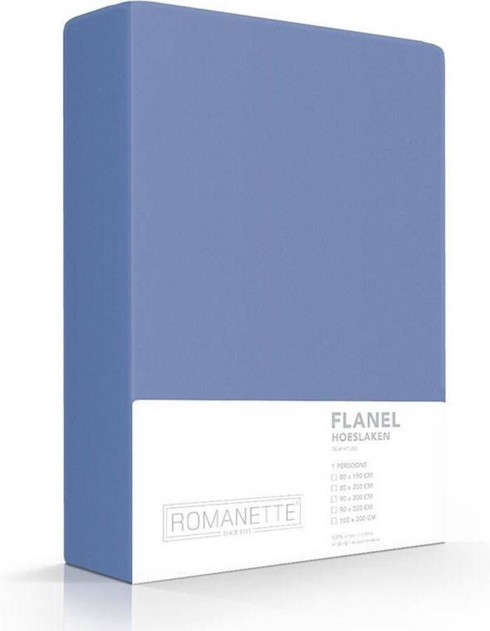 Romanette luxe flanellen hoeslaken jeans blauw lits-jumeaux (180x200 cm)