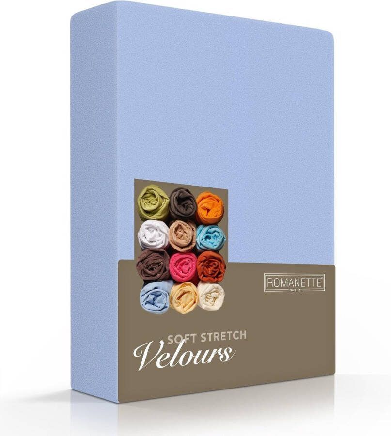 Romanette Badstof Velours Hoeslaken licht blauw lits jumeaux 160 180 200x200 220cm