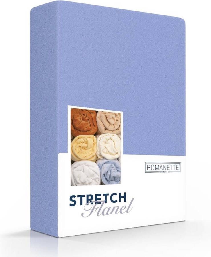 Romanette stretch flanel hoeslaken Blauw Lits-jumeaux (160 180 200x200 220 cm)