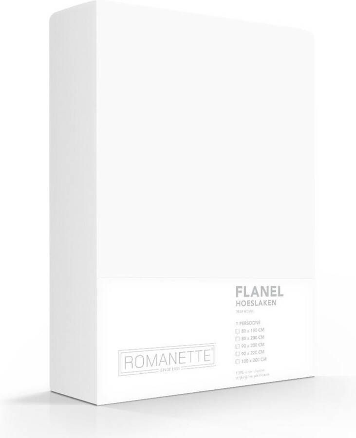 Romanette flanellen hoeslaken Wit 2-persoons (140x200 cm)