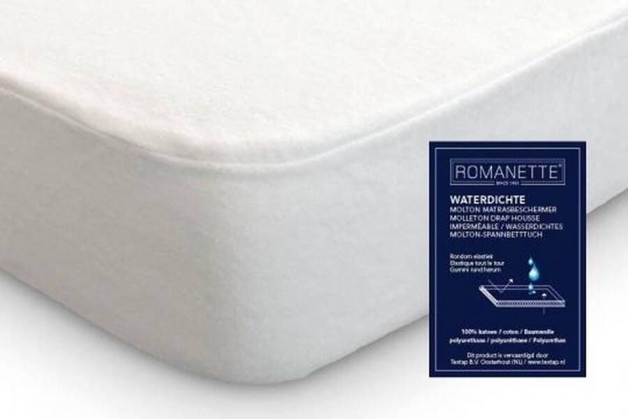 Romanette Waterdichte Molton Hoeslaken Wit 100% katoen met polyurethaan laag tot 30 cm hoekhoogte 1-persoons 100x200