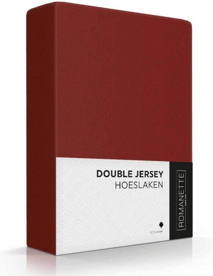 Romanette Zachte Dubbel Jersey Hoeslaken Lits-jumeaux (180x200 210 220 + 200x200) Bordeaux Rood