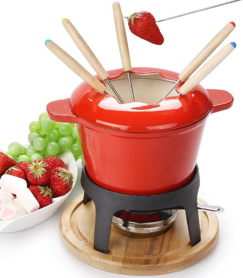 Rood Kaasfondueset Elektrische Fondueset met Fonduevorken voor Kaasfondue en Chocolade Fonduepan voor Gezellige Avonden Fondue Set met Elektrische Verwarming