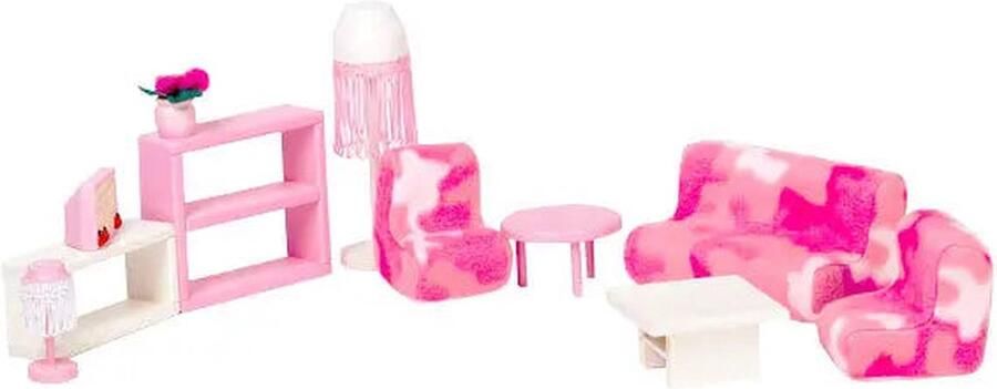 ROOSI Traditional Toys Poppenhuis woonkamermeubel Roze & Wit