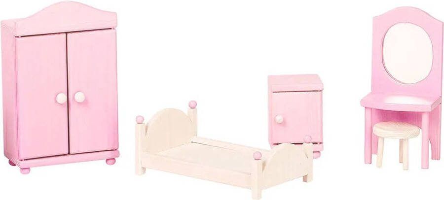 ROOSI Traditional Toys Slaapkamermeubilair voor poppenhuis roze en wit