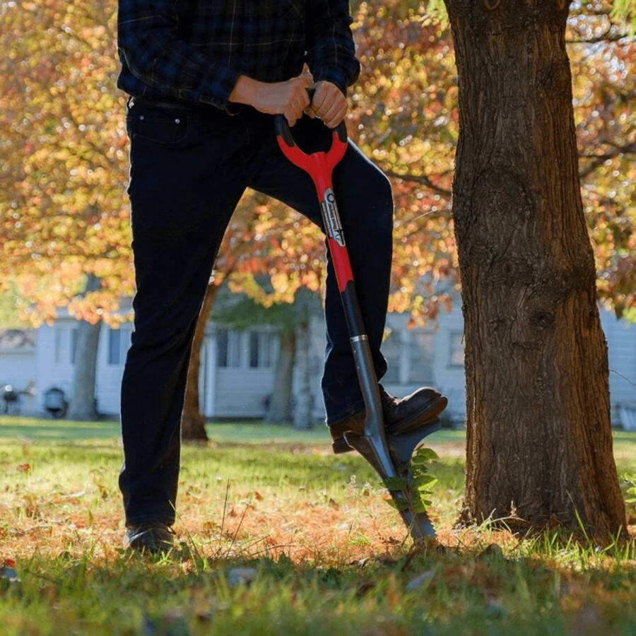 Root Slayer Deep Weeder Schoffel met lang blad – Multifunctionele tuinschop met zaag en mes – Trimmer en onkruidverwijderaar Tuingereedschap – Schoffel met steel en wortelzaag voor tuinieren Boomwortelspade