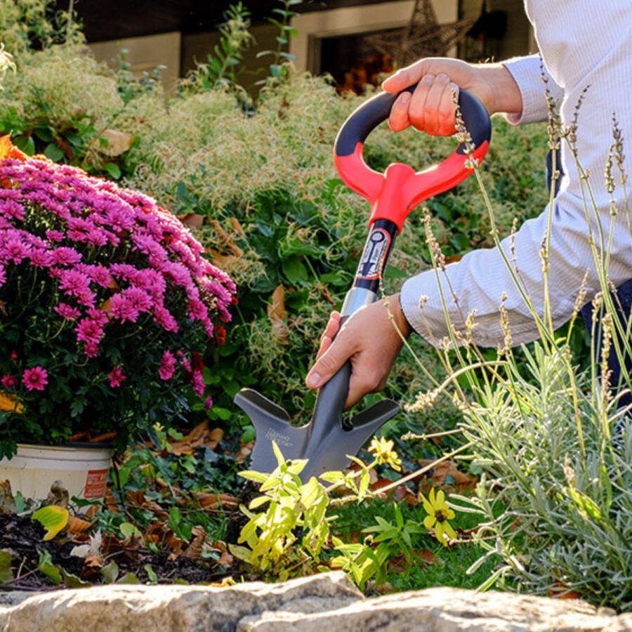 Root Slayer Mini tuinschep met V-vormig blad – Multifunctionele tuinschop met zaag en mes – Compacte Spade – Tuingereedschap – Schop & wortelzaag voor tuinieren Tuinschepje