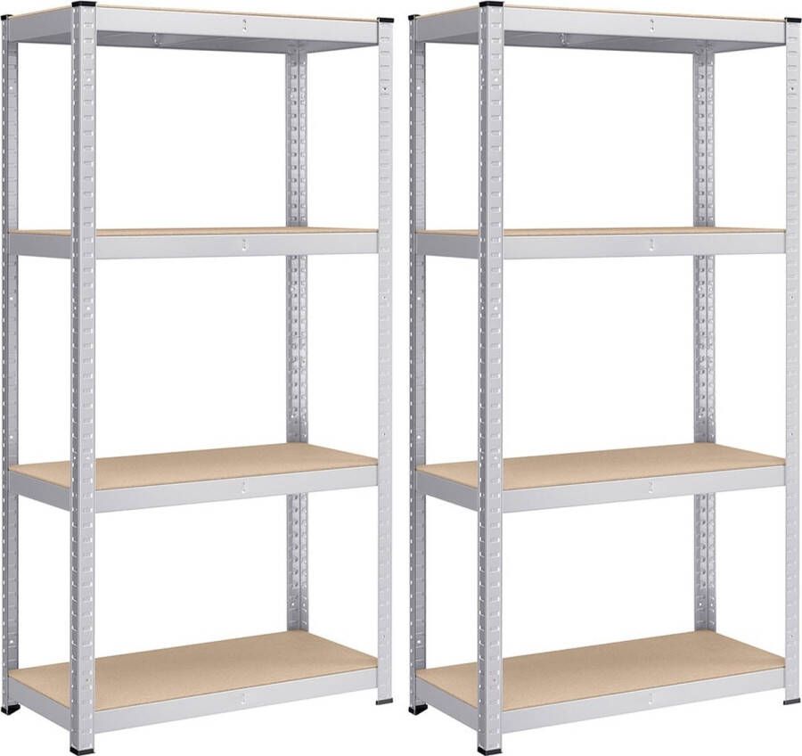 Rootz Living Rootz 2 Pack Zilver Opbergrek Plank Metalen Planken Gegalvaniseerd Staal MDF Heavy Duty 40cm x 80cm x 160cm