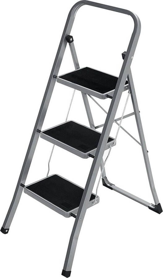 Rootz Living Rootz 3-staps stalen ladder Opvouwbare trapladder Draagbare ladder Hoge stabiliteit en veiligheid Doordacht ontwerp Veilige werkomgeving 46 5 cm x 4 5 cm x 117 cm