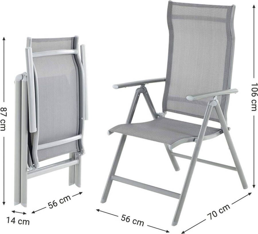 Rootz Living Rootz Betonville Tuinstoelen Set Van 4 Klapstoelen Buitenstoelen Aluminium Frame Verstelbare Rugleuning Grijs Zwart