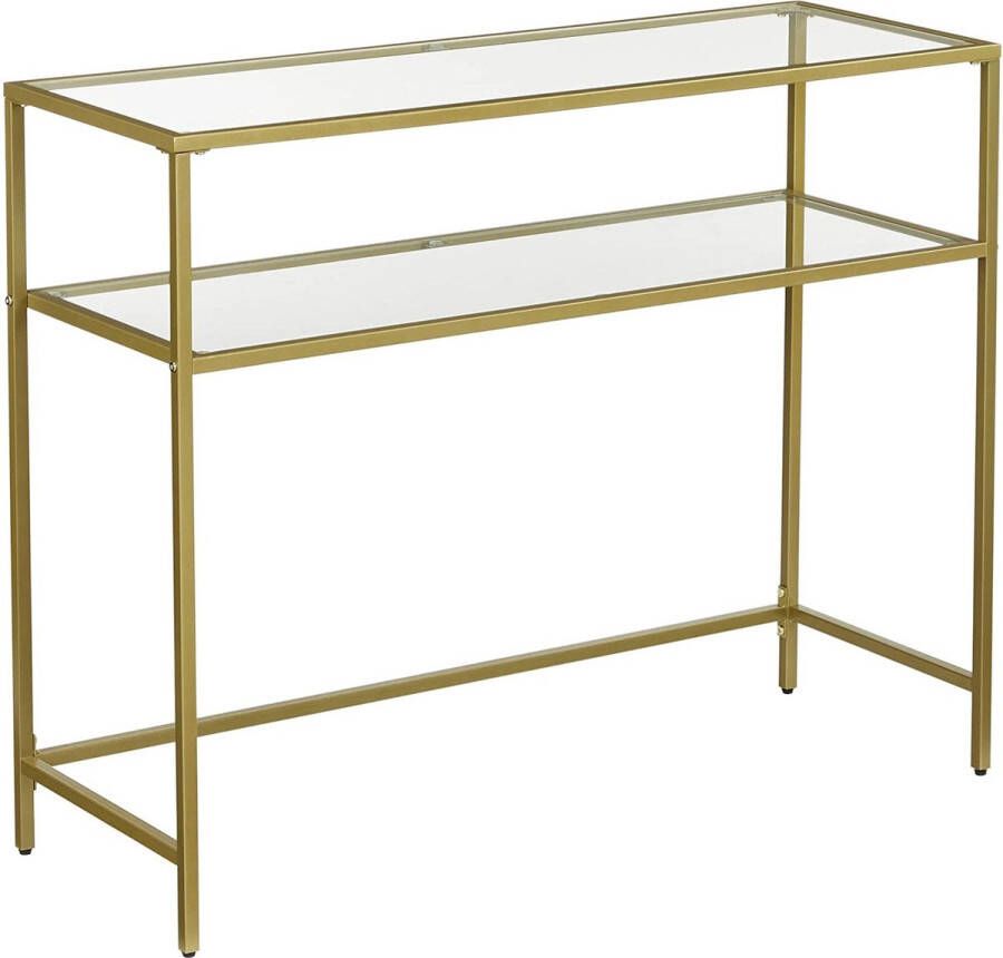 Rootz Living Rootz Console Tafel Bijzettafel 2 Niveaus Gehard Glas Metalen Frame Verstelbare Poten Goud 100 x 35 x 80 cm