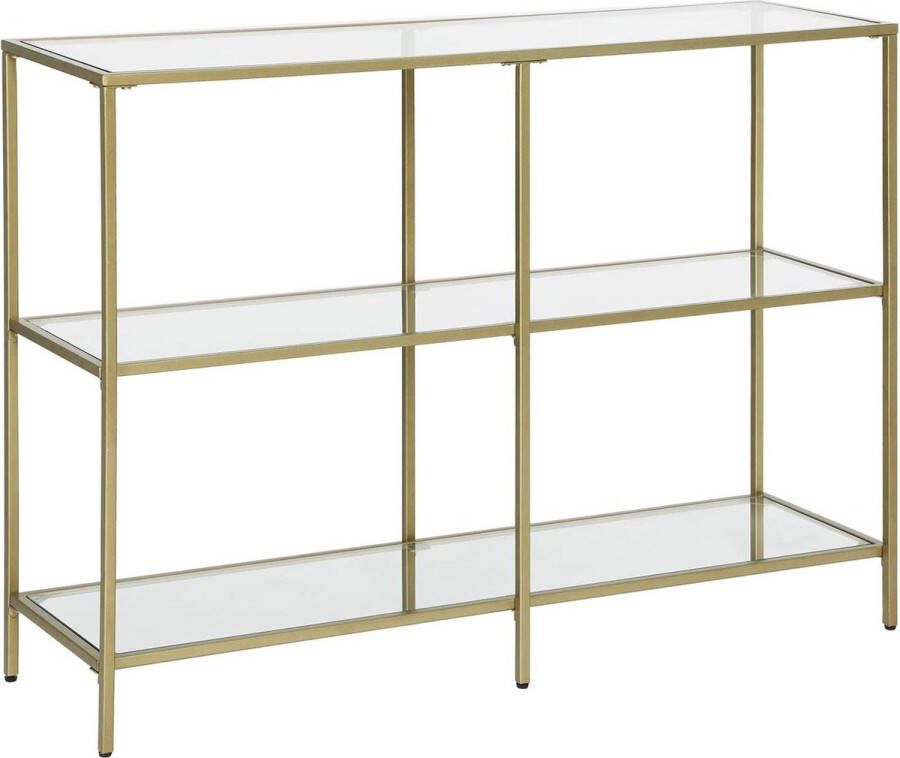 Rootz Living Rootz Console Tafel Bijzettafel 3 Planken Opbergrek Glas Metaal Goud 100 x 30 x 73 cm