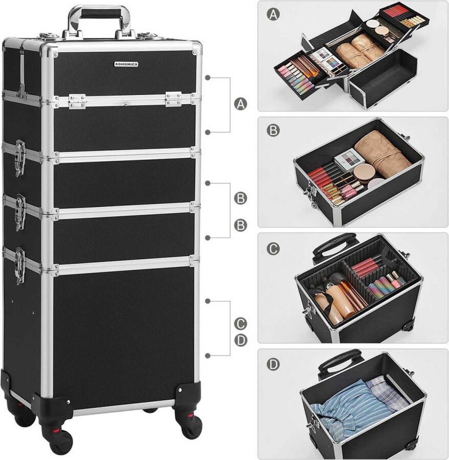 Rootz Living Rootz Cosmetische Trolley Make-up Artist Trolley Rollende Beauty Cart Beauty Organizer op wielen Vanity Case met wielen Make-up Organizer MDF Zwart 35 x 25 x 82 5 cm (L x B x H)