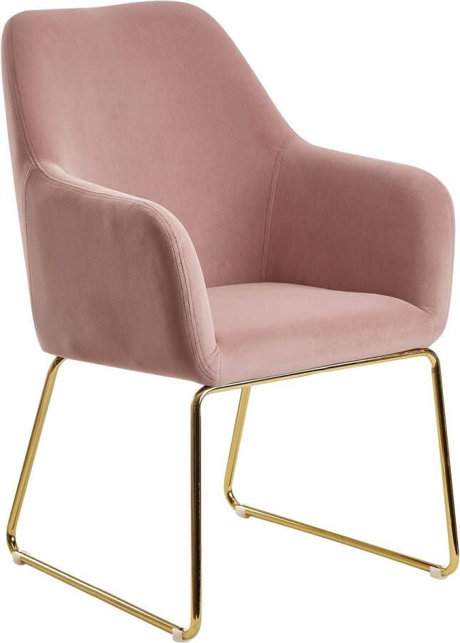 Rootz Living Rootz dining keukenstoel fluweel roze met gouden poten Schelp stoel stof metaal Design gestoffeerde stoel eetkamer Gestoffeerde stoel