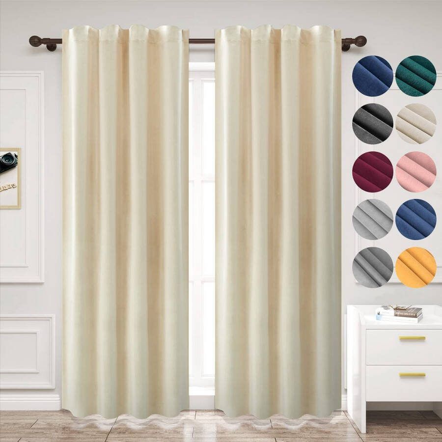Rootz Living Rootz Fluwelen Gordijnen Raambekleding Verduisteringspanelen Thermische Gordijnen Kamerverduisterende Tinten Beige 140x245 cm