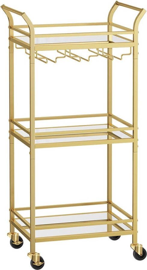 Rootz Living Rootz Gold Steel Trolley van spiegelglas Barwagen Rollende wagen Stijlvol ontwerp Stevige constructie Eenvoudige montage 30 cm x 46 8 cm x 92 cm