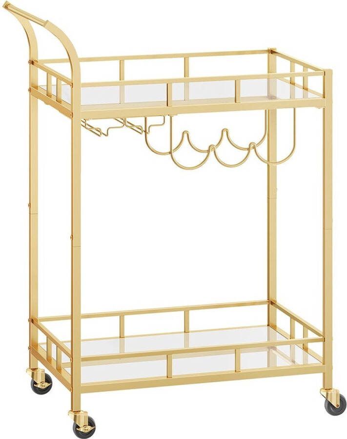 Rootz Living Rootz Gold Steel Trolley van spiegelglas Barwagen Serveerwagen Stevige constructie Ruime planken Eenvoudige montage 38 cm x 60 cm x 90 cm