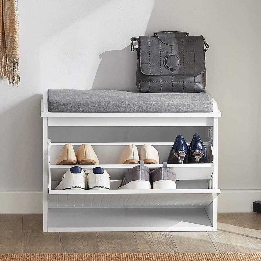 Rootz Living Rootz Hallway Shoe Bench Schoenenrek Schoenenkast met zitkussen en fliplade L70 x B49 x H19cm